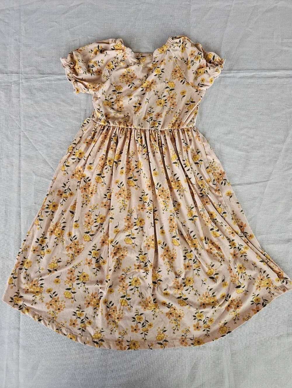 Girls Rule Peach Floral Short Sleeve Summer Dress Size 8 Knee Length Casual EUC